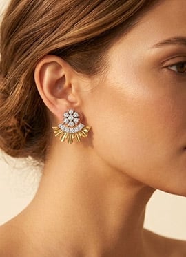 Trendy Golden Stone 925 Sterling Silver Stud Earrings With Moissanite