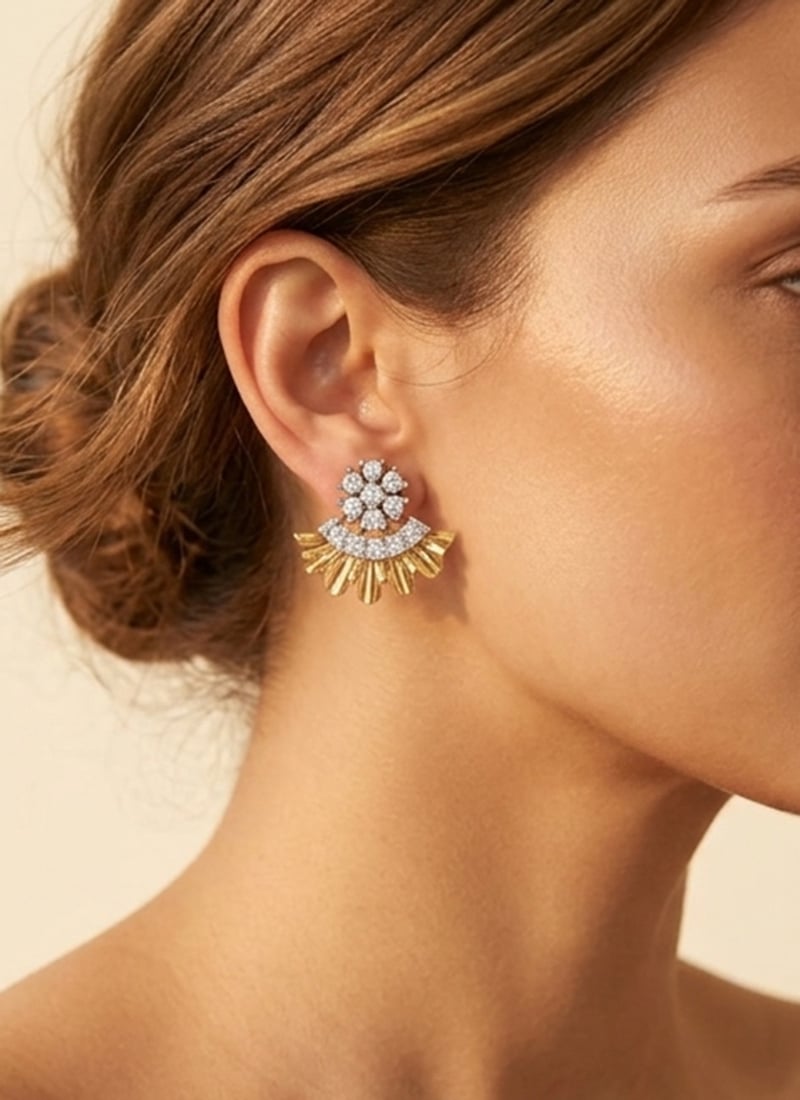 Trendy Golden Stone 925 Sterling Silver Stud Earrings With Moissanite Wedding Wear