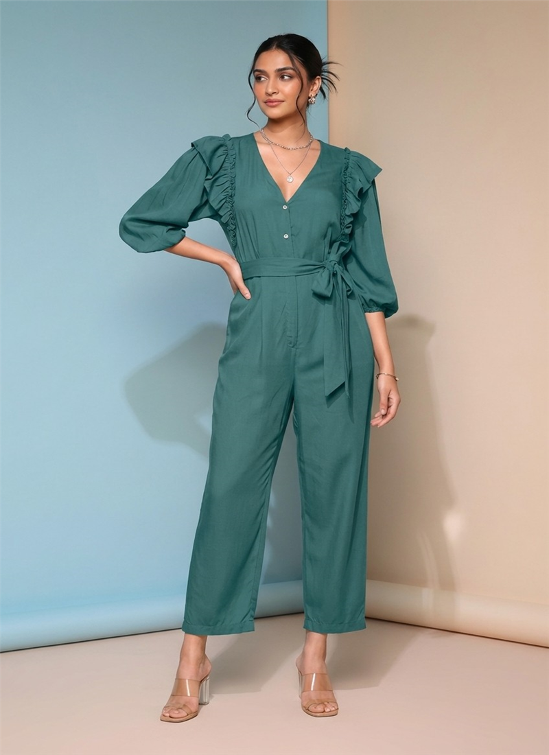 Trendy Green cotton Indowestern Jumpsuit With Modern Chic Drip After Six Wear