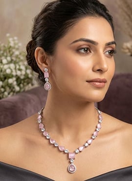 Trendy Light Pink American Diamond Stone Kundan Necklace