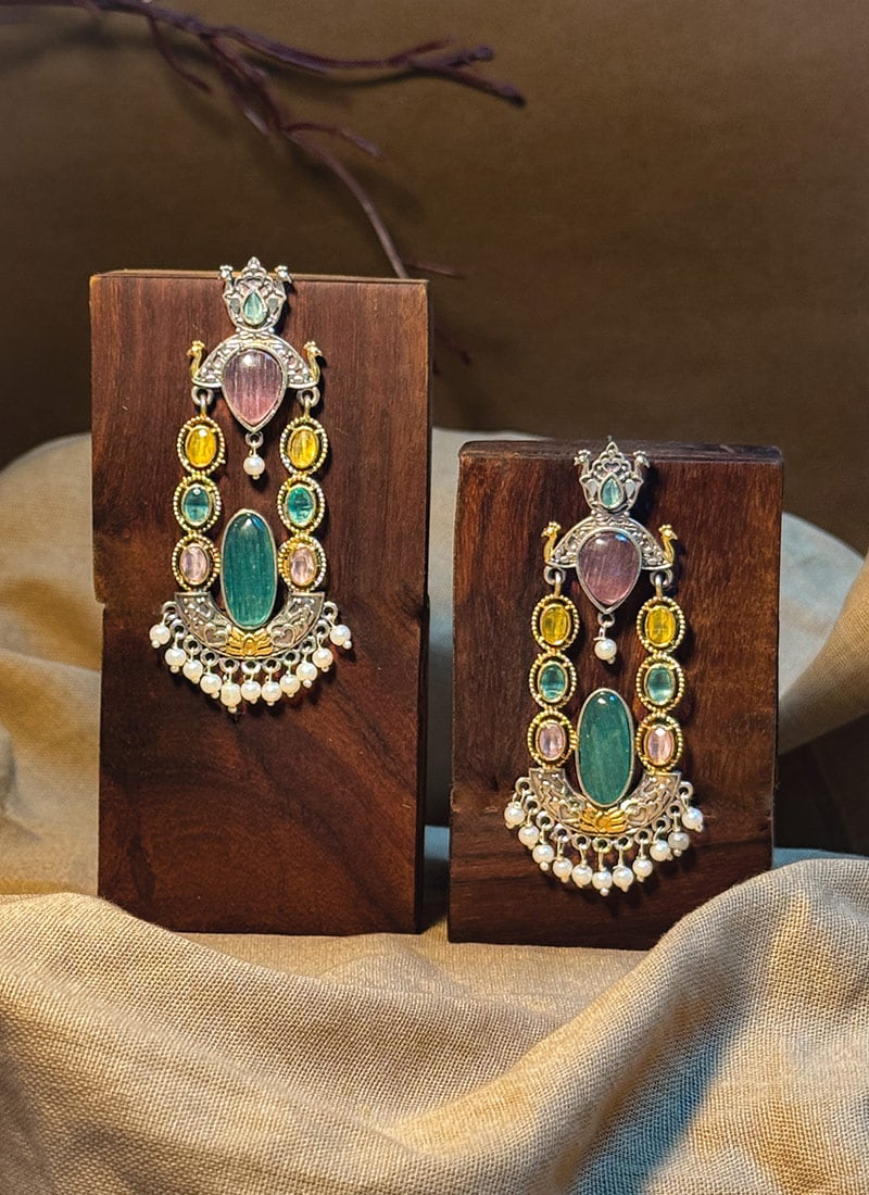 Trendy Multicolored Kundan Beads Oxidised Chandeliers Festive Wear