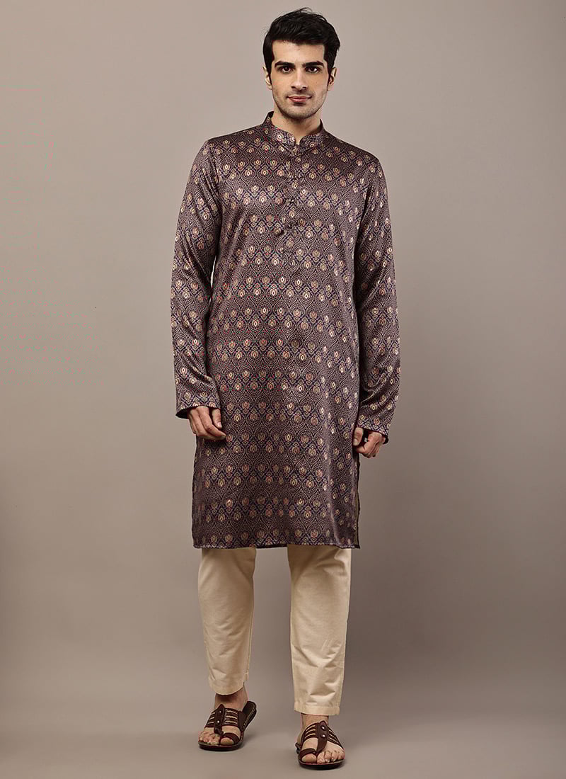 Trendy Multicolored Viscose Silk Printed Kurta Pyjama Festive Wear