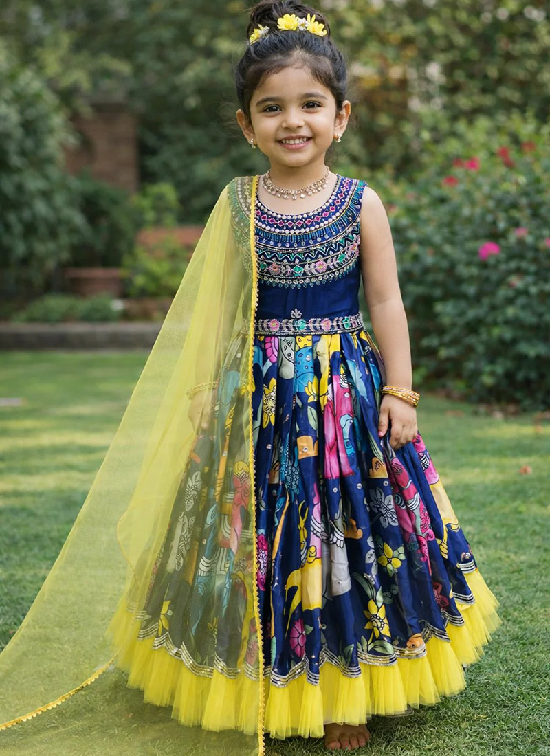 Trendy Multicolour Chinon Embroidery Sequence Work With Soft Printed Work Kids Girls Anarkali Suit