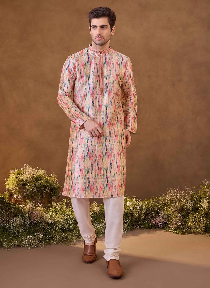 Trendy Multicolour Digital Sequence Traditional Kurta Pyjama Set Festive Wear