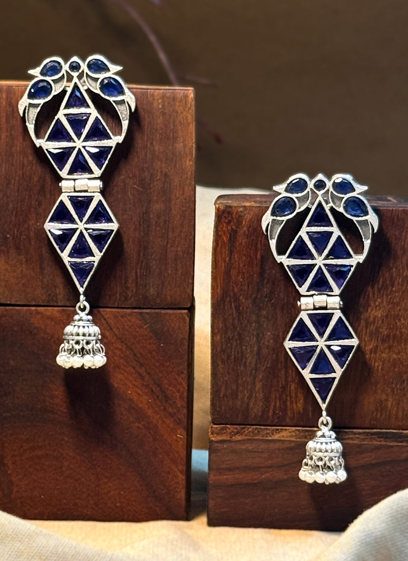 Trendy Navy Blue Kundan Danglers Festive Wear