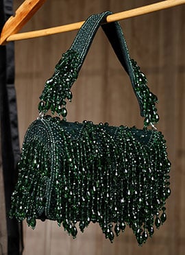 Trendy Party Must Green Crystal Beads And Moti Embossed Hand Bag