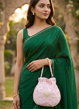 Trendy Pastel Pink  Silk Beads Moti Potli Bag