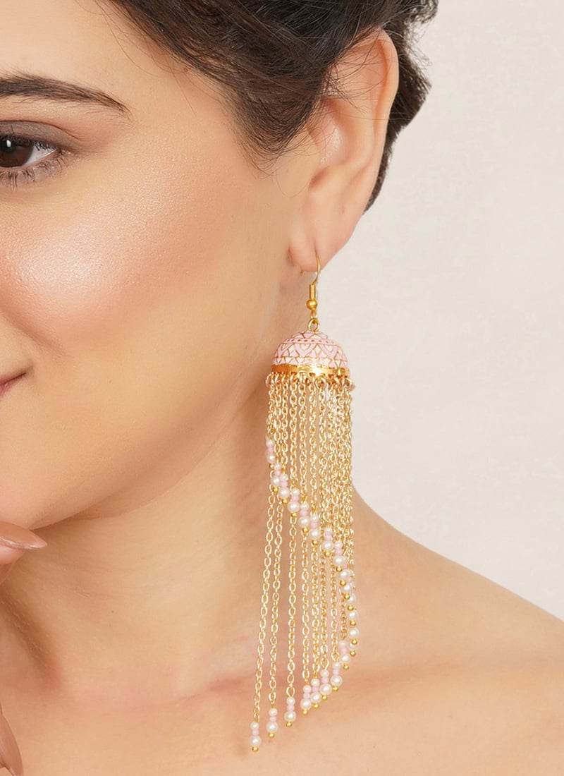 Trendy Pink Beads Meenakari Jhumka Festive Wear