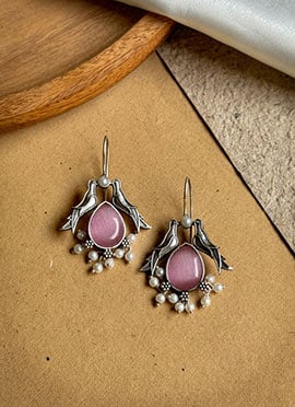 Trendy Pink Kundan Beads Bird Design Danglers