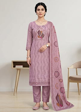 Trendy Pink Linen Shimmer Digital Print Straight Pant Suit