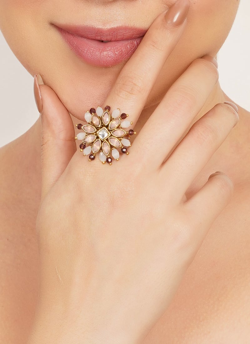 Trendy Purple Kundan Beads Ring Festive Wear