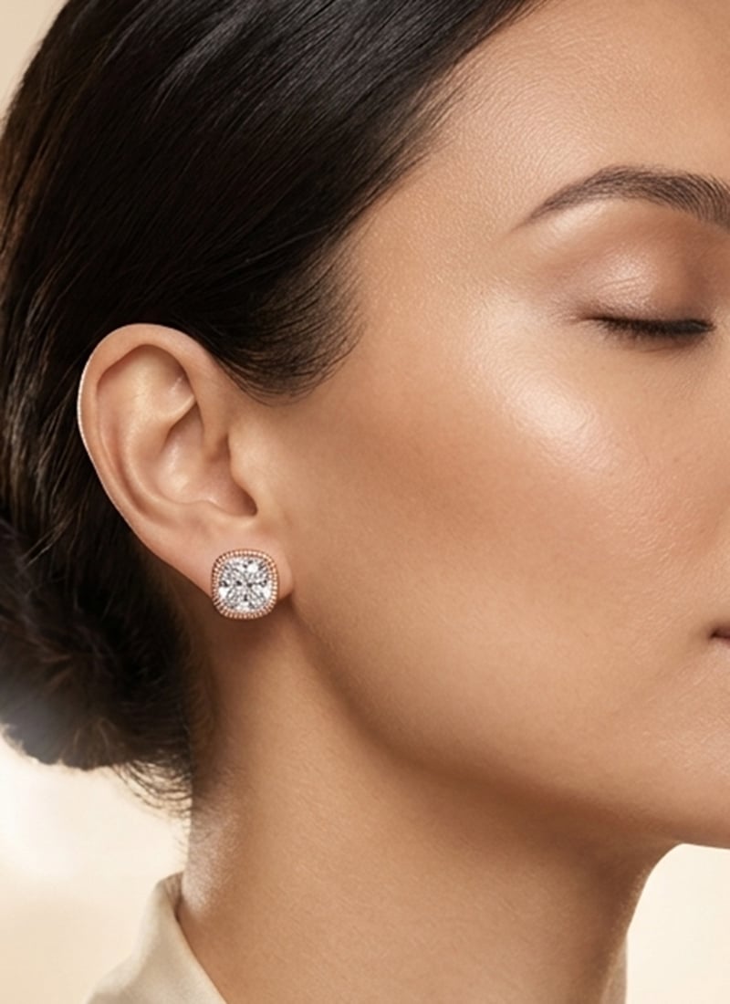 Trendy Rose Gold 925 Sterling Silver Moissanite Stone Studded Stud Earrings Wedding Wear