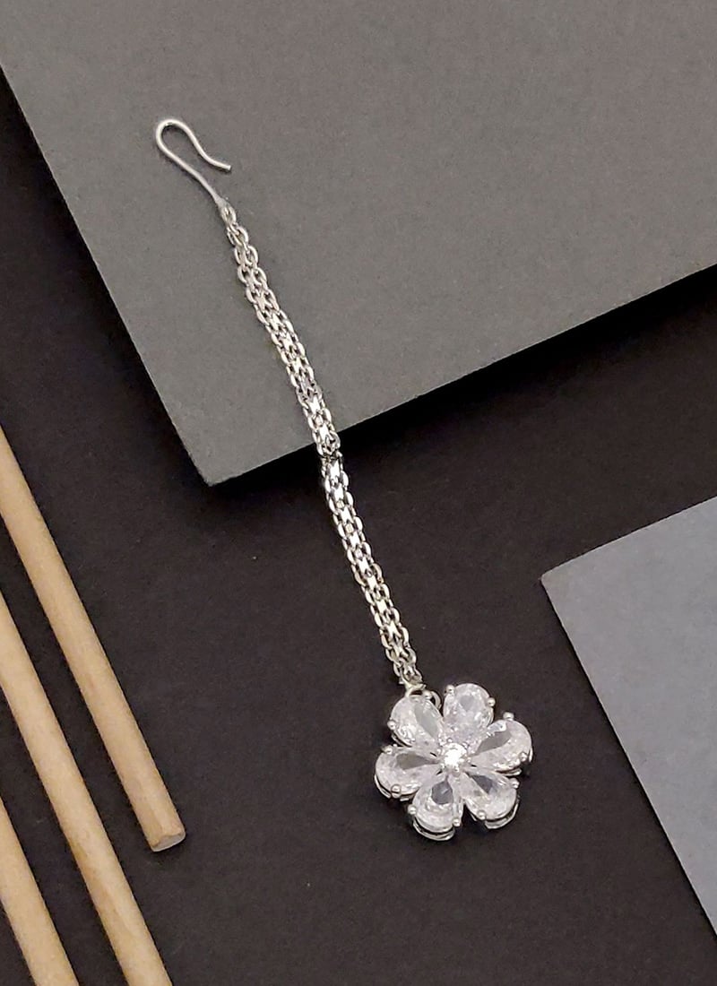 Trendy Silver Kundan American Diamond Mangtikka Festive Wear