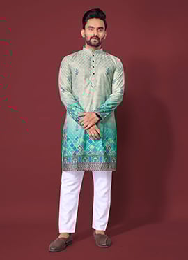 Trendy Turquoise Cotton Rayon Embroidered Sequins Kurta Pyjama