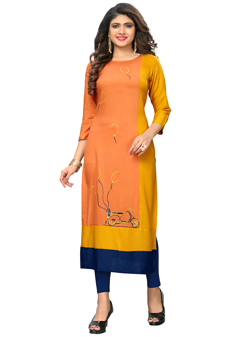 Buy Tricolor Embroidered Kurti, Embroidered, long kurti Online Shopping