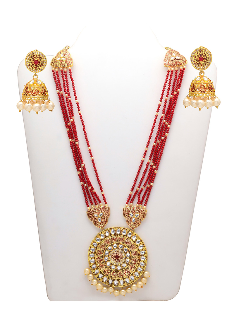 maroon stone necklace set