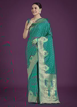 Turquoise Banarasi Silk Zari Woven Saree