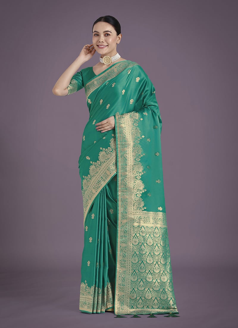 Turquoise Banarasi Silk Zari Woven Saree Festive Wear
