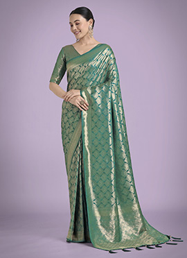 Turquoise Banarasi Silk Zari Woven Saree