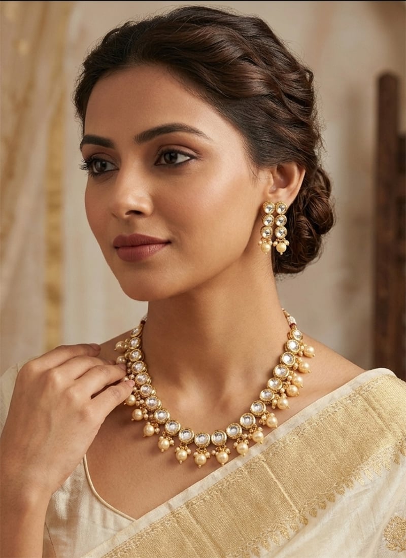 Turquoise Beaded Kundan Necklace Set with Matching Earrings After Six Wear