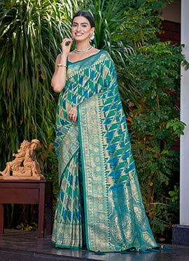 Turquoise Blue Banarasi Silk Jacquard Benarasi Saree