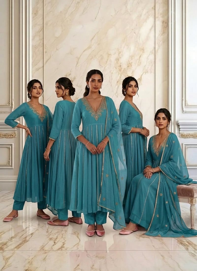 Turquoise Blue Georgette Zari Sequins Anarkali Suit Wedding Wear