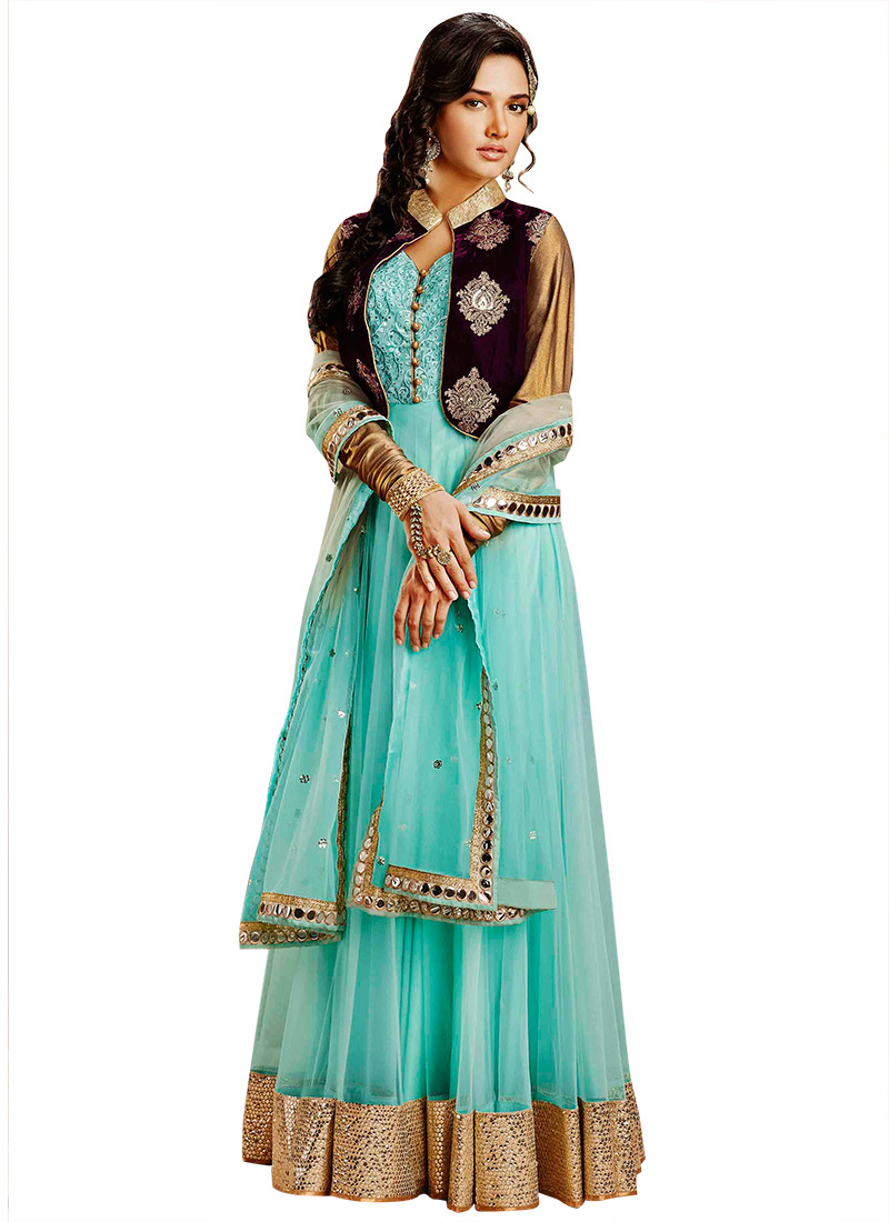 turquoise anarkali suit