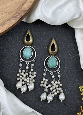 Turquoise Kundan Bead Embellished Danglers