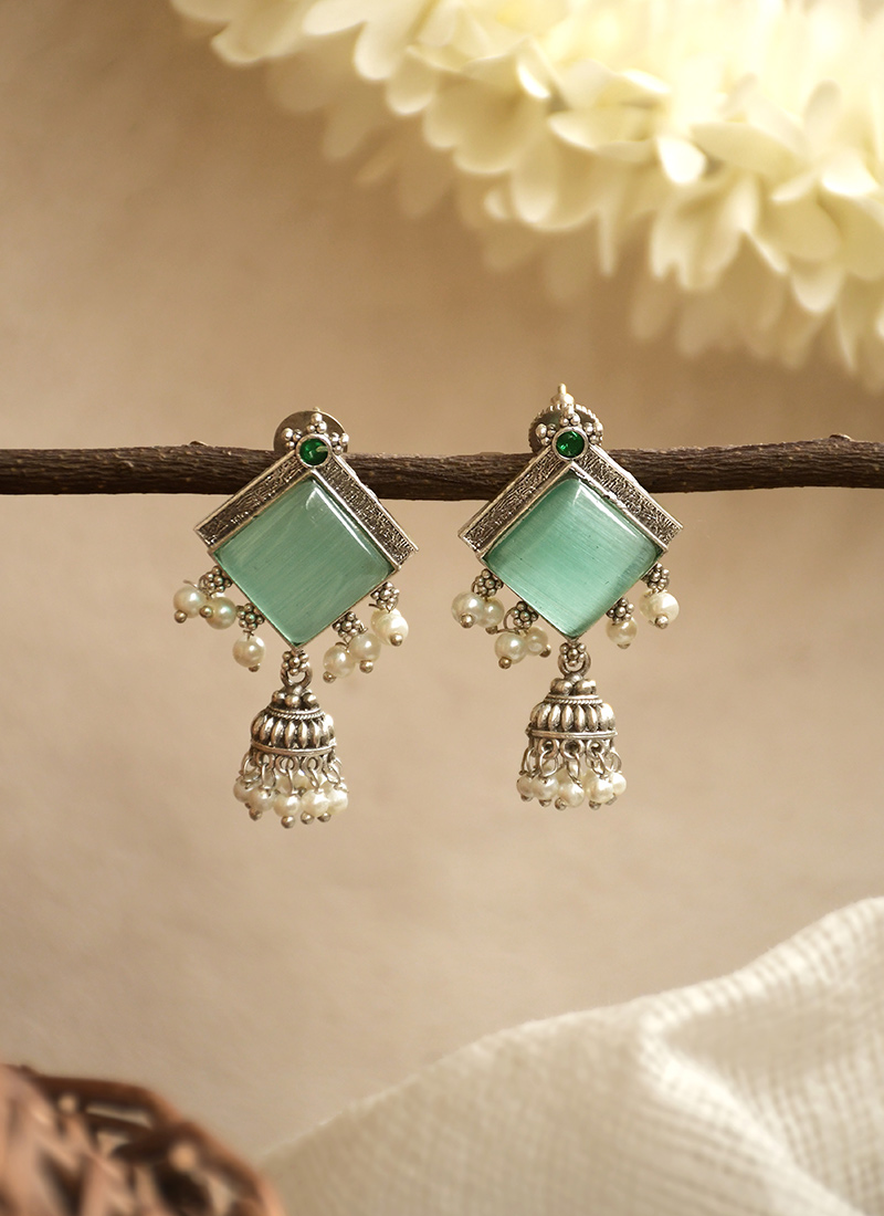 Turquoise Kundan Bead Embellished Jhumka Festive Wear