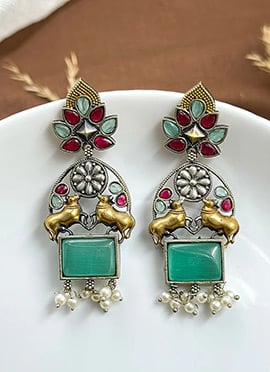 Turquoise Kundan Beaded Motif Dangler Earrings