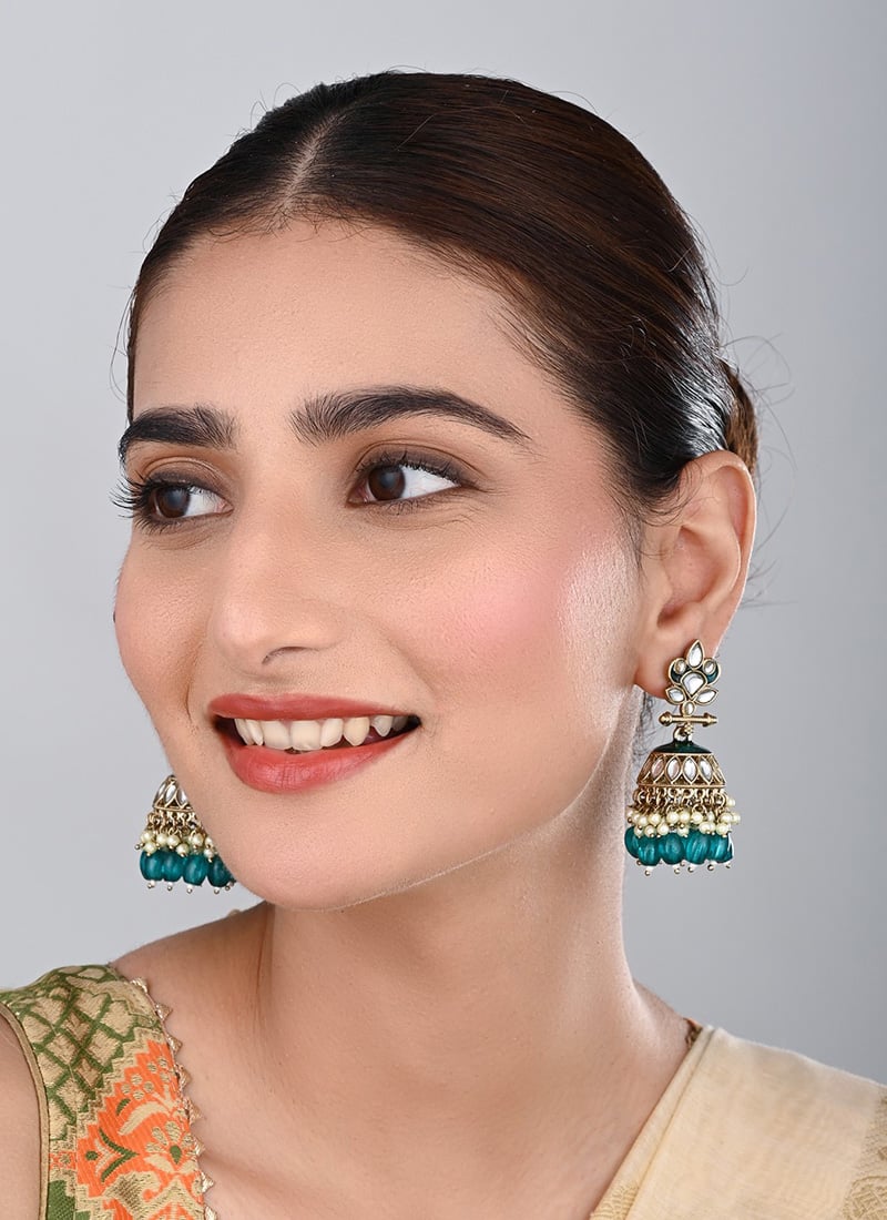 Turquoise Kundan Meenakari Jhumka Earrings After Six Wear