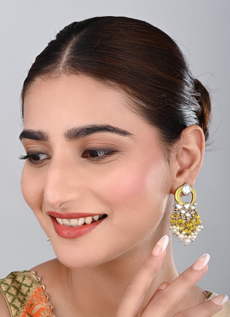 Turquoise Kundan Meenakari Pearl Dangler Earrings After Six Wear