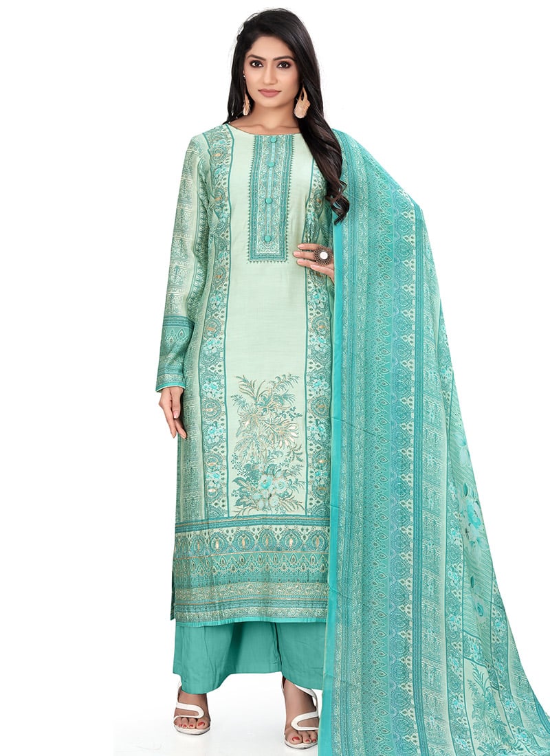 Turquoise Muslin Digital Print Palazzo Suit After Six Wear