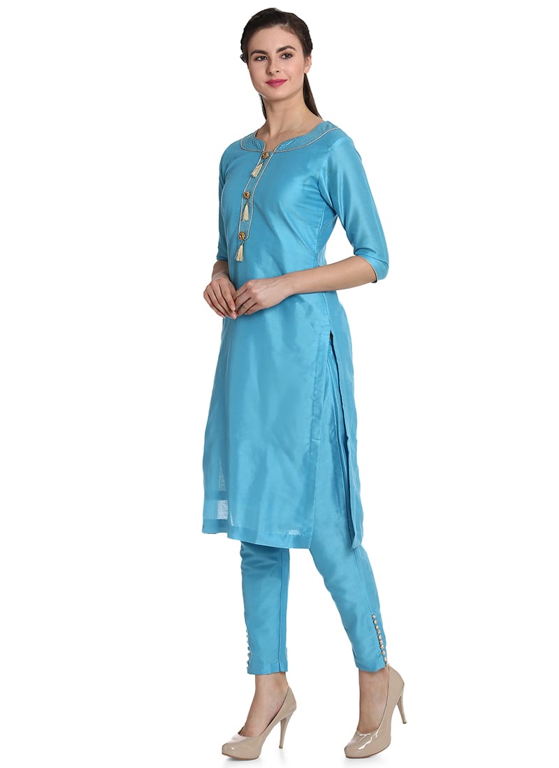 Turquosie Cotton silk Kurta Set
