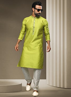 TwoTone Green Jacquard Silk Brocade Kurta Pyjama