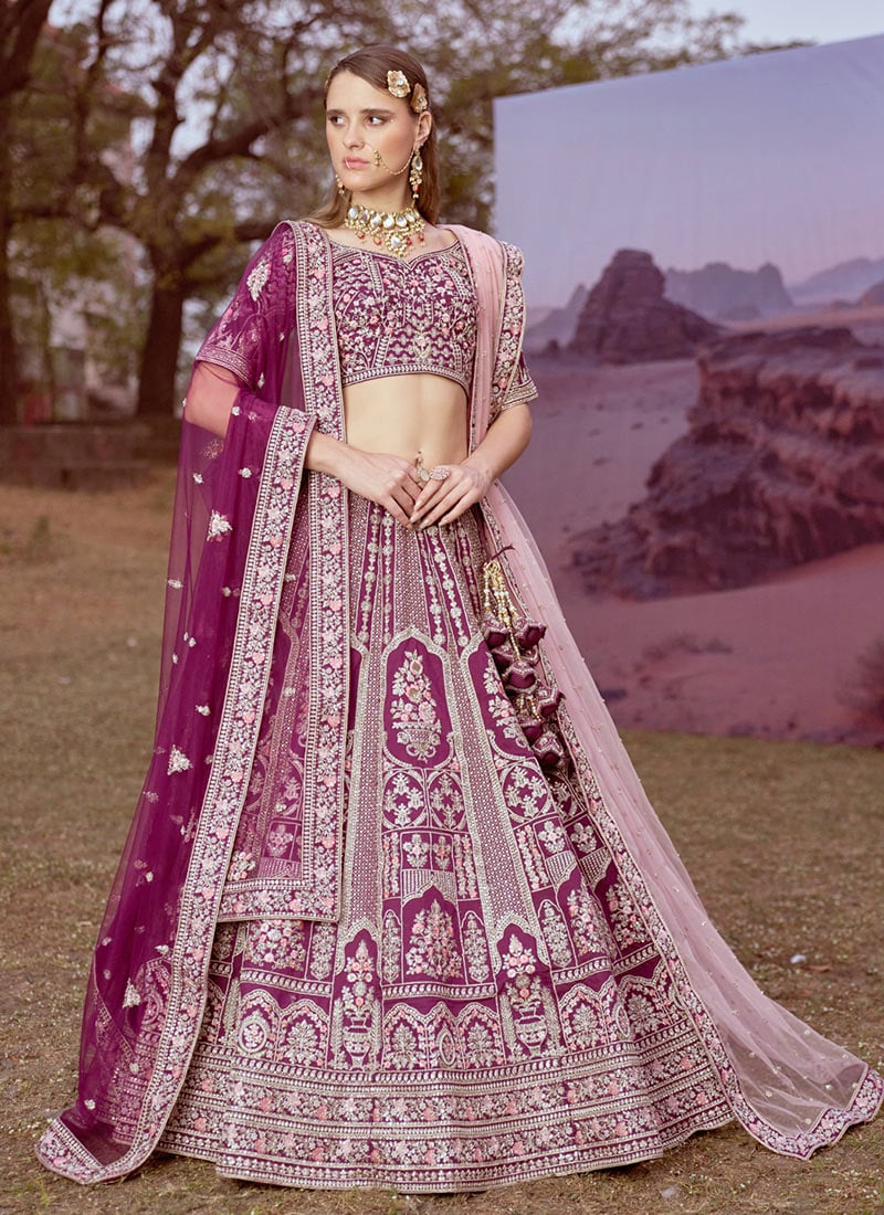 Unveiling Royalty With A Purple Silk Zarkan Embroidered Moti Sequins Lehenga Wedding Wear