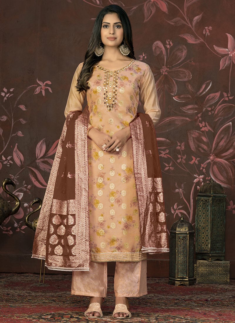 Vibrant Art Silk Hand Work Palazzo Suit Party Wear