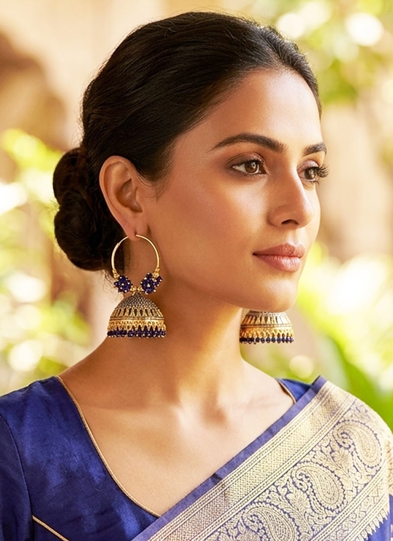 Vibrant Blue Beaded Jhumka