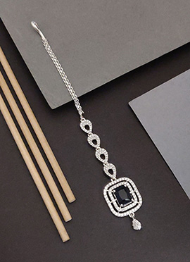 Vibrant Blue Kundan Stones American Diamond Mangtikka