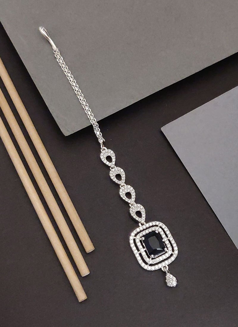 Vibrant Blue Kundan Stones American Diamond Mangtikka Festive Wear