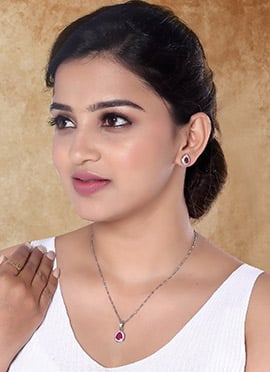 Vibrant Dark Pink American Diamond Stone Pendant Set