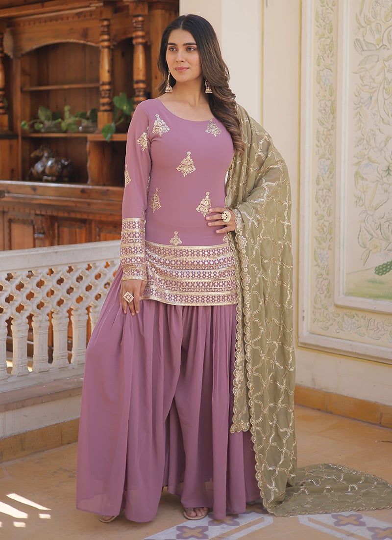 Vibrant Faux Georgette Embroidered Palazzo Suit  Party Wear
