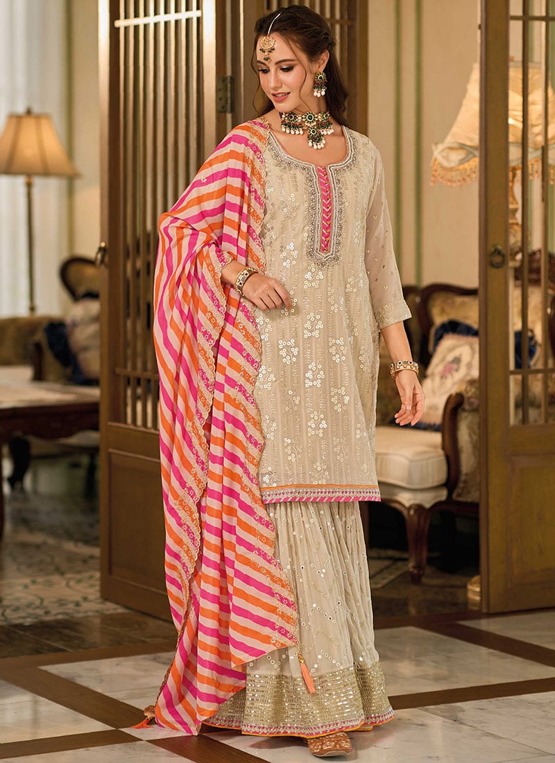 Vibrant Faux Georgette Sequins Pakistani Suit Party Wear