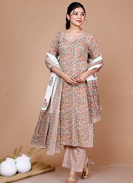 Vibrant Floral Print Cotton Palazzo Suit