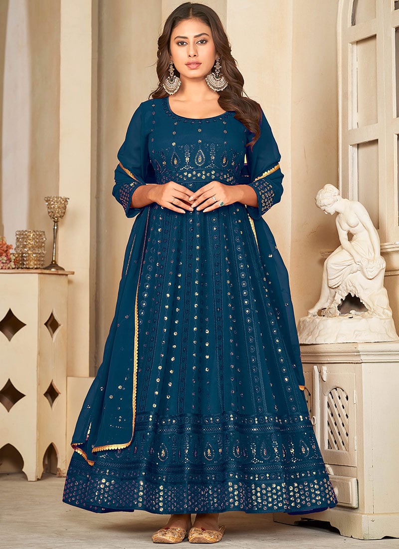 Vibrant Georgette Embroidered Anarkali Suit Party Wear