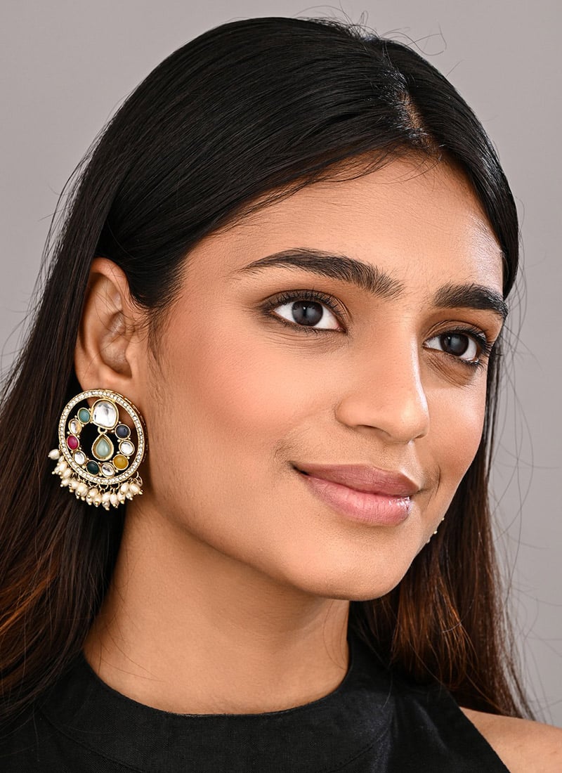 Vibrant Multi Pearl Stone Chaand Bali After Six Wear