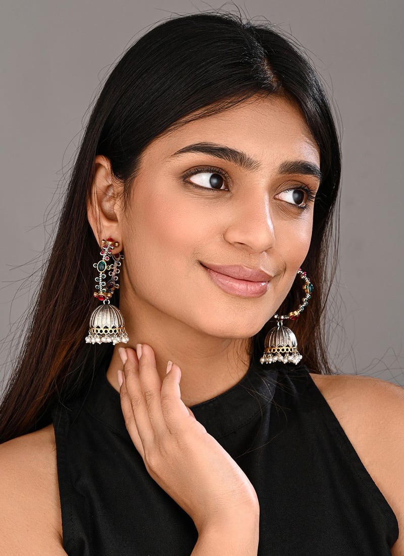 Vibrant Multi Pearl Stone Jhumka After Six Wear