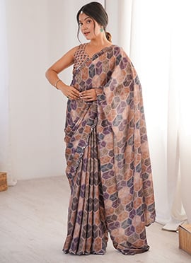 Vibrant Multicolored Chinon Digital Floral Print Saree