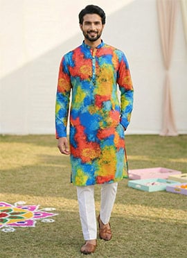 Vibrant Multicolored Cotton Digital Print Kurta Pyjama