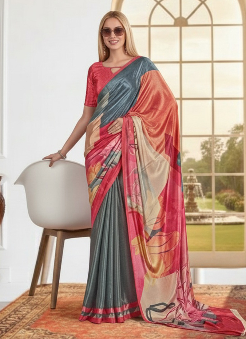 Vibrant Multicolored Silk Crepe Digital Print Saree After Six Wear